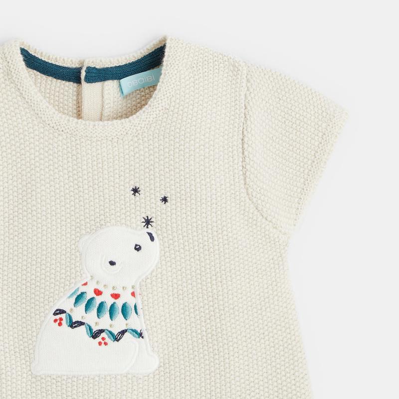Robe pull tricot irisé ourson beige bébé fille Beige