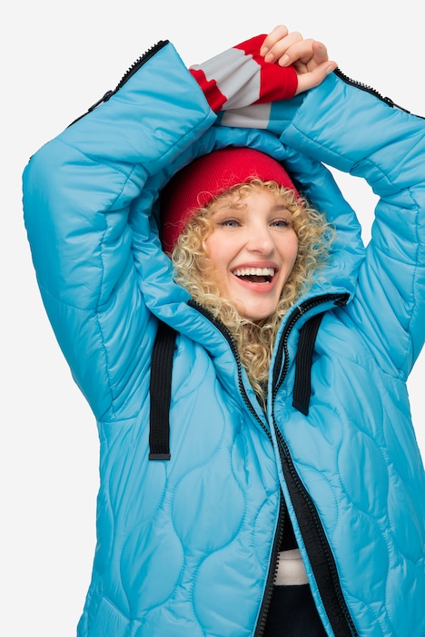 Long-Steppjacke, Kapuze, Zipper, Langarm, fällt kleiner aus