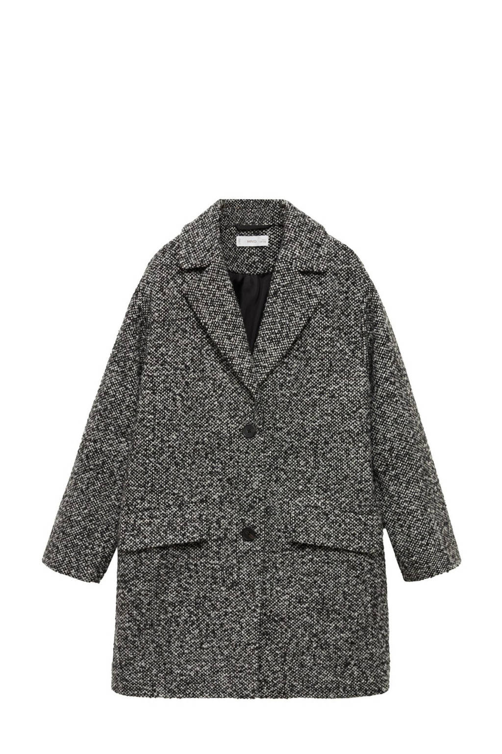 Mango Kids gemêleerdewinterjas zwart/wit melange