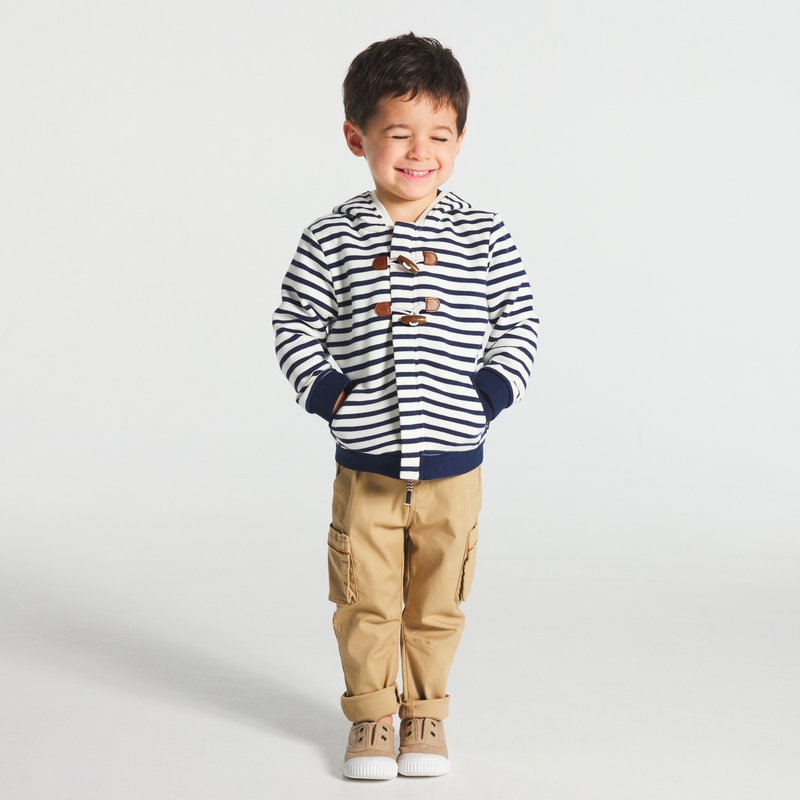Sweat molleton rayé zippé à capuche bleu bébé garçon