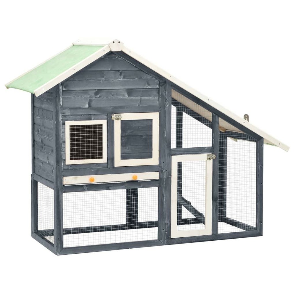 Clapier gris et blanc 140 x 63 x 120 cm bois de sapin massif