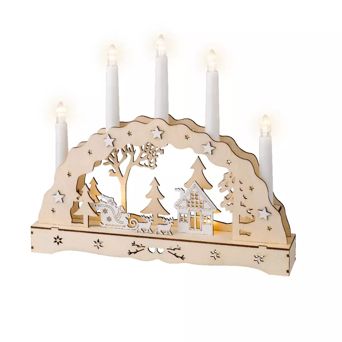 Décor lumineux à piles 7 LED (H33 cm) Village bougies Blanc chaud