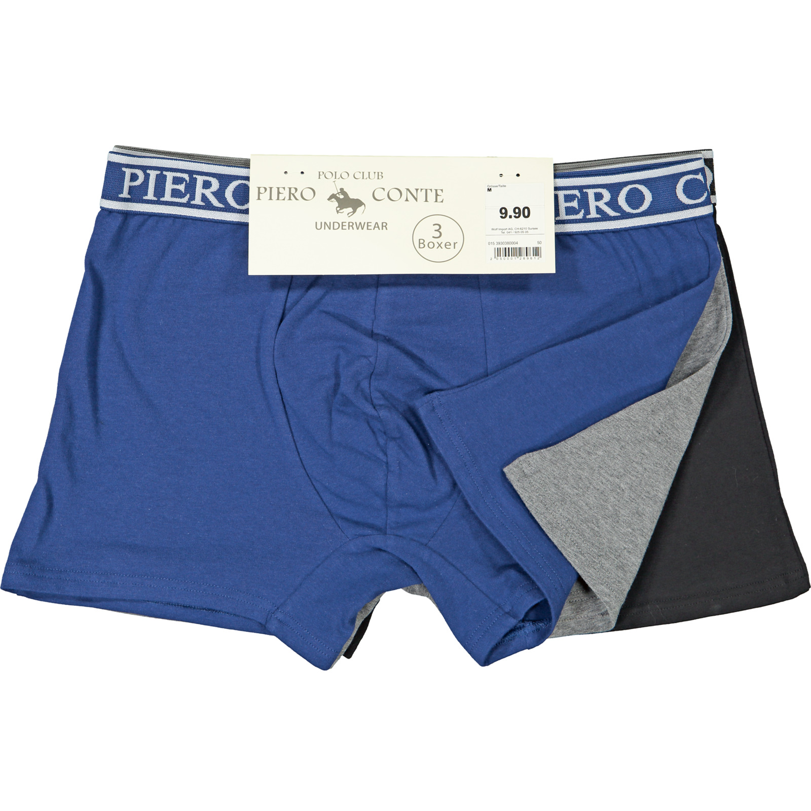 Piero Conte Herren-Boxershorts, 3 Stück S, navy