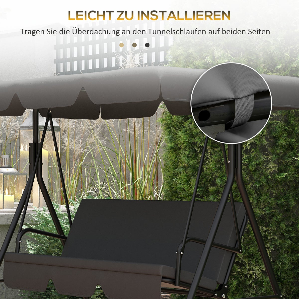 Outsunny Hollywood Schommel Vervangende Luifel, Luifelhoes voor 3-Zits Hollywood Schommel, 156L x 117B x 15H cm, Polyester, Donkergrijs