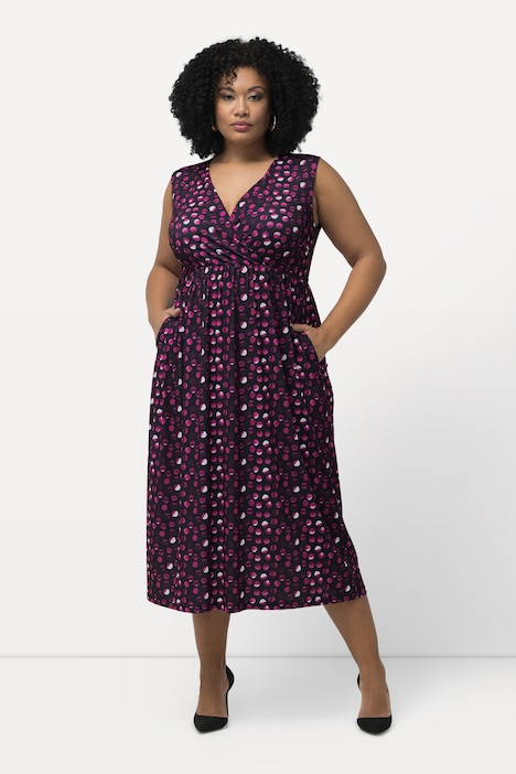 Jerseykleid, Punkte, A-Linie, V-Ausschnitt, ärmellos