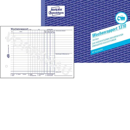 Avery Zweckform 1310 Wochenrapport, A5 quer, mit Blaupapier, 100 Blatt
