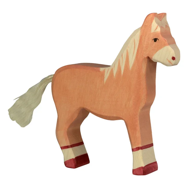 Holztiger Figurine en bois cheval debout | Marron
