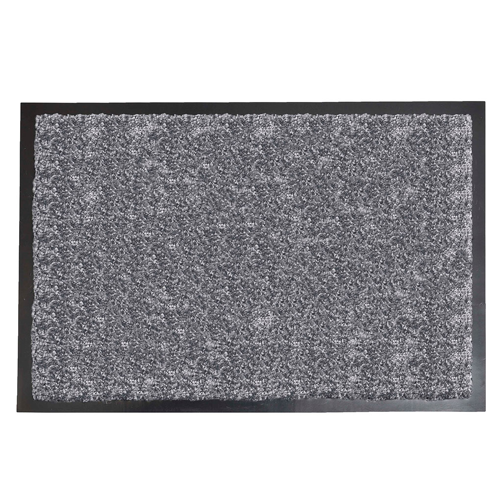 Tapis d'entrée PVC bleu gris chiné contour noir 60x80cm