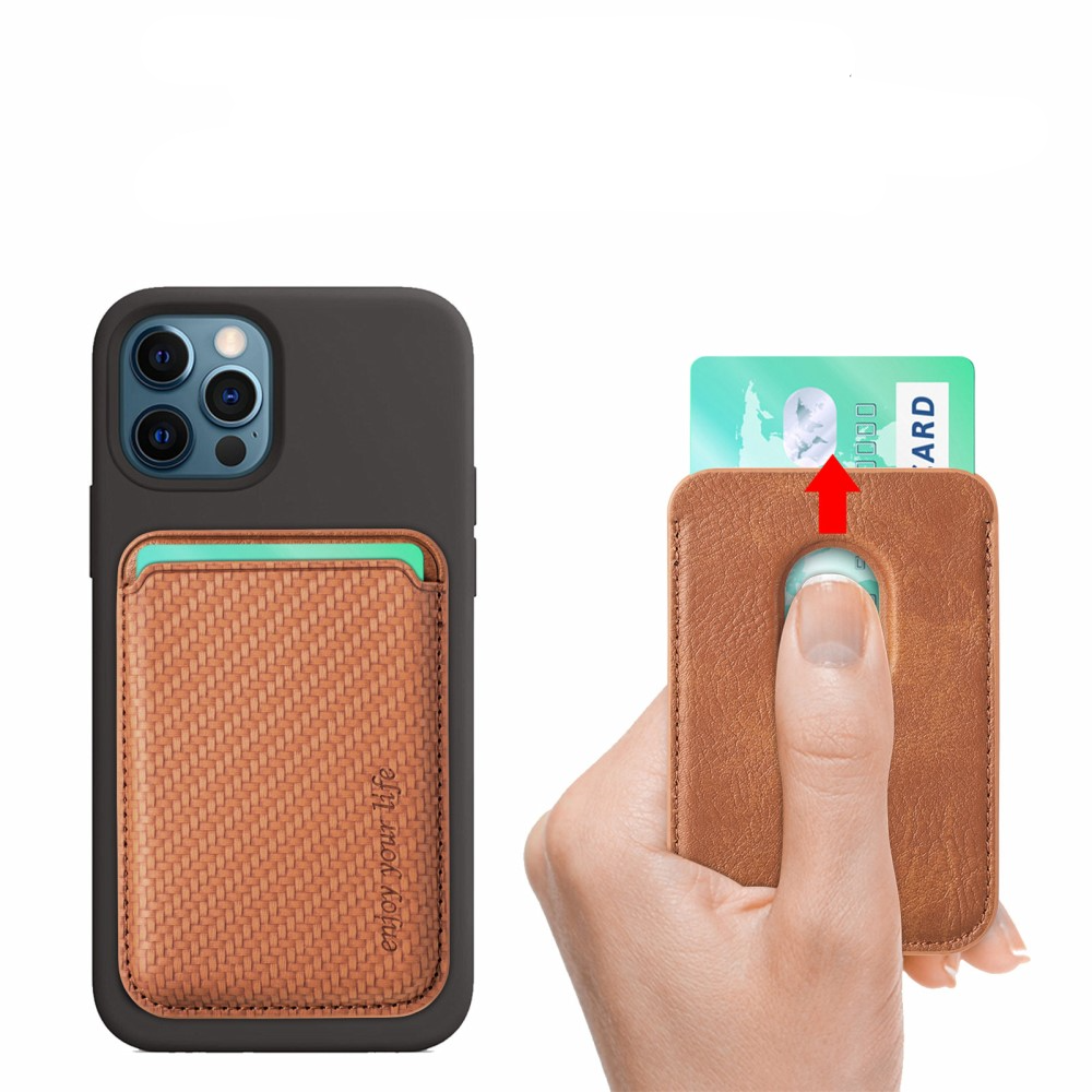 Magnetische MagSafe iPhone Leder Wallet Kreditkarten Halterung in Carbon Optik - Braun
