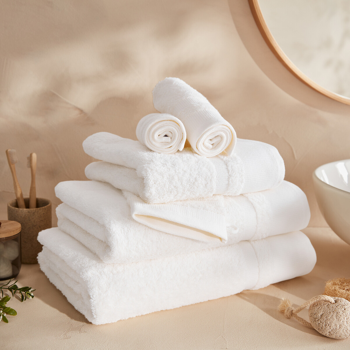 LA REDOUTE INTERIEURS<br>Conjunto de 4 panos de rosto em algodão penteado 600g/m2, Kheops