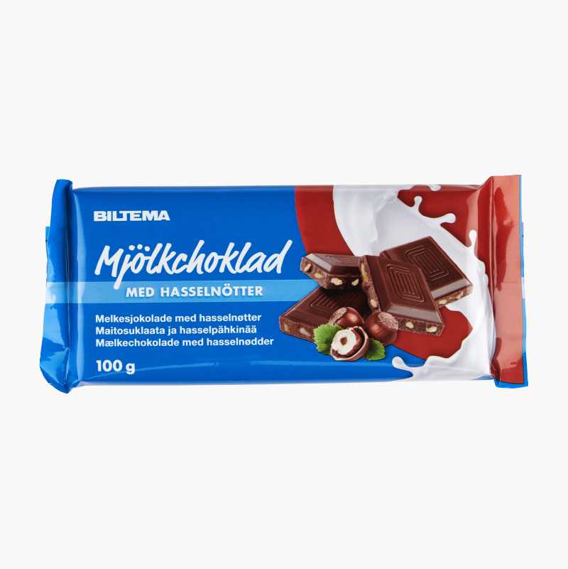 Melkesjokolade med hakkede hasselnøtter, 100 g