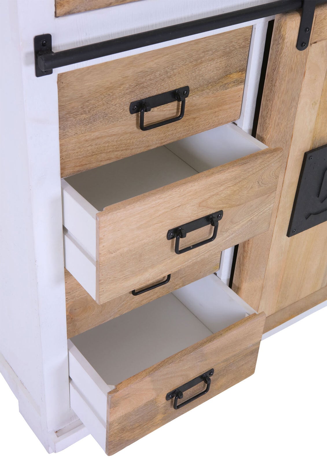 PHILL HILL Highboard LEWIS 90 x 130 x 45 cm Mango massiv/weiß/schwarz