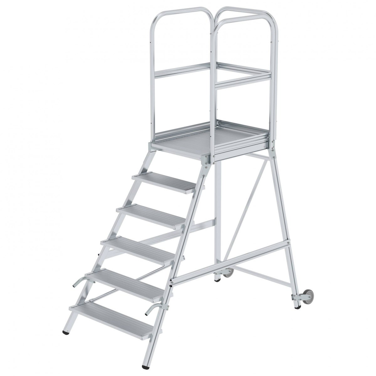 MUNK Platformladder met wielen en handvat, geribbeld aluminium, 6 treden
