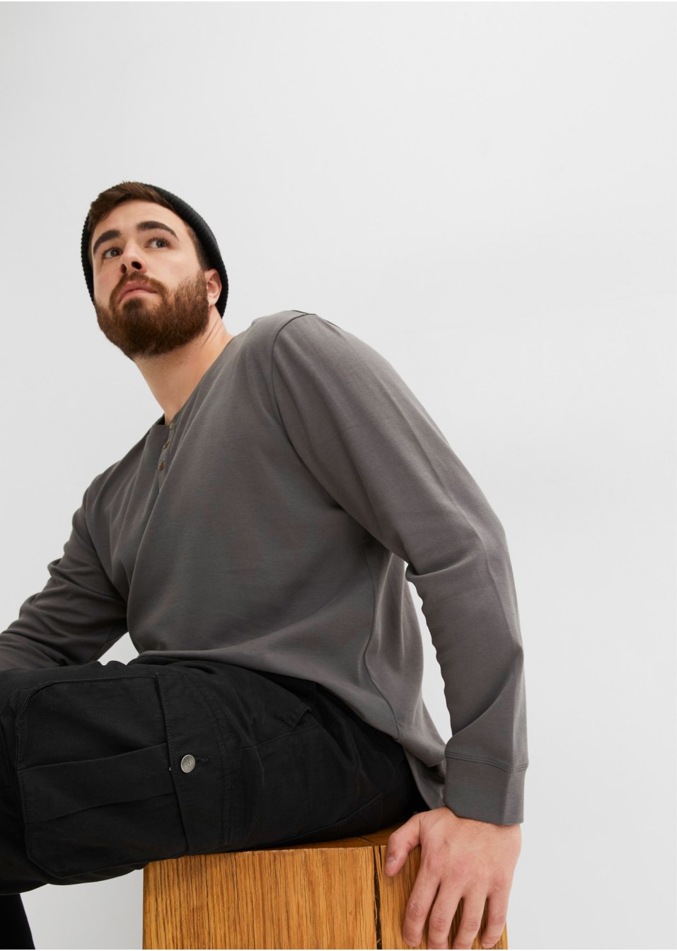 T-shirt col Henley, manches longues