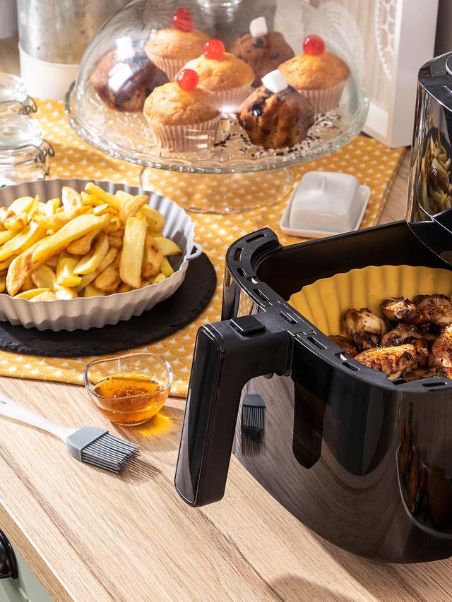 Silikon-Körbe für Heißluftfritteuse, 2er-Set, inkl. Backpinsel