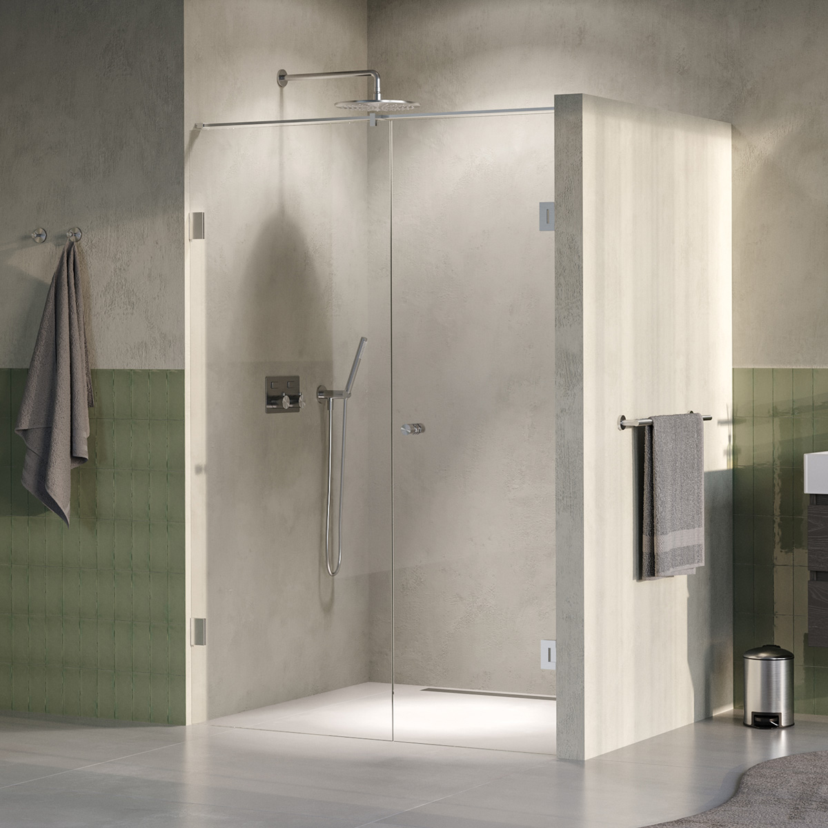 Brauer Void Carving profielloze nisdeur 130cm met draaideur 60cm aan muur RVS geborsteld PVD