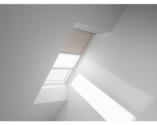 VELUX Advantage Set: Verduisterend rolgordijn, effen beige, en plisségordijn, wit, handmatig, aluminium frame, DFD C02 4556S