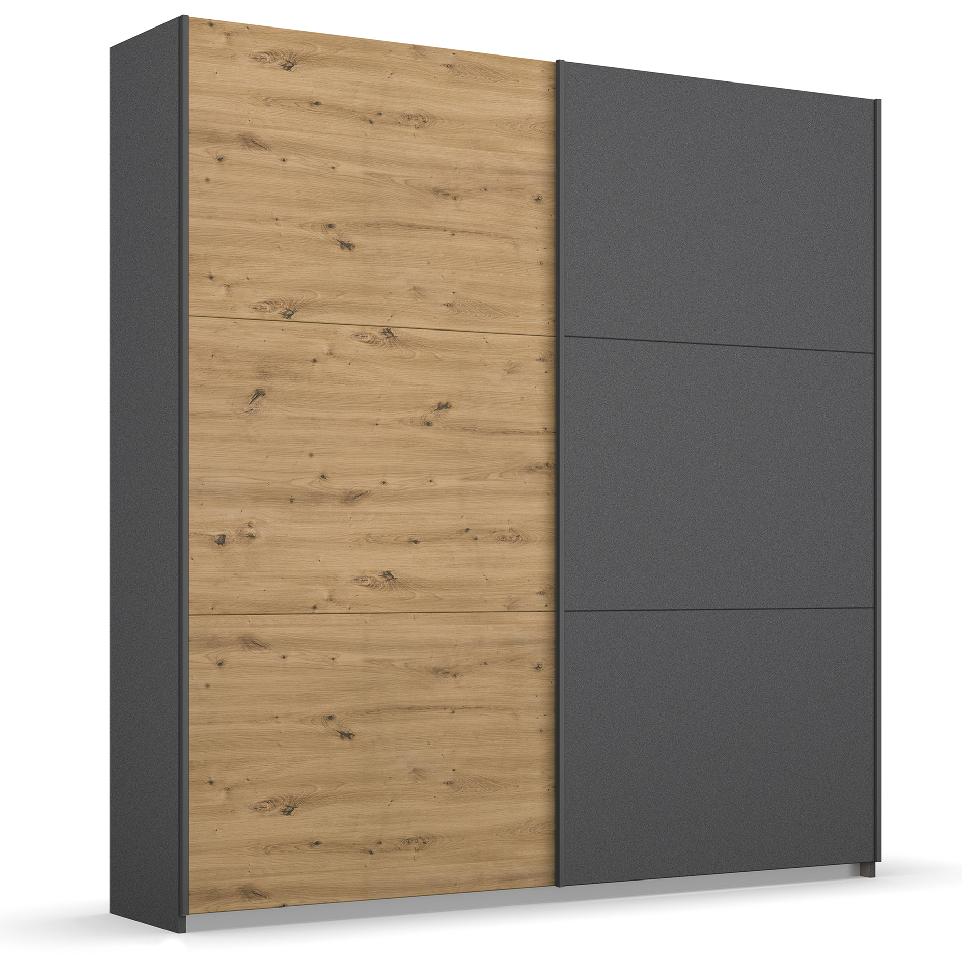 Schwebetürenschrank - grau-metallic - Eiche Artisan - 175 cm