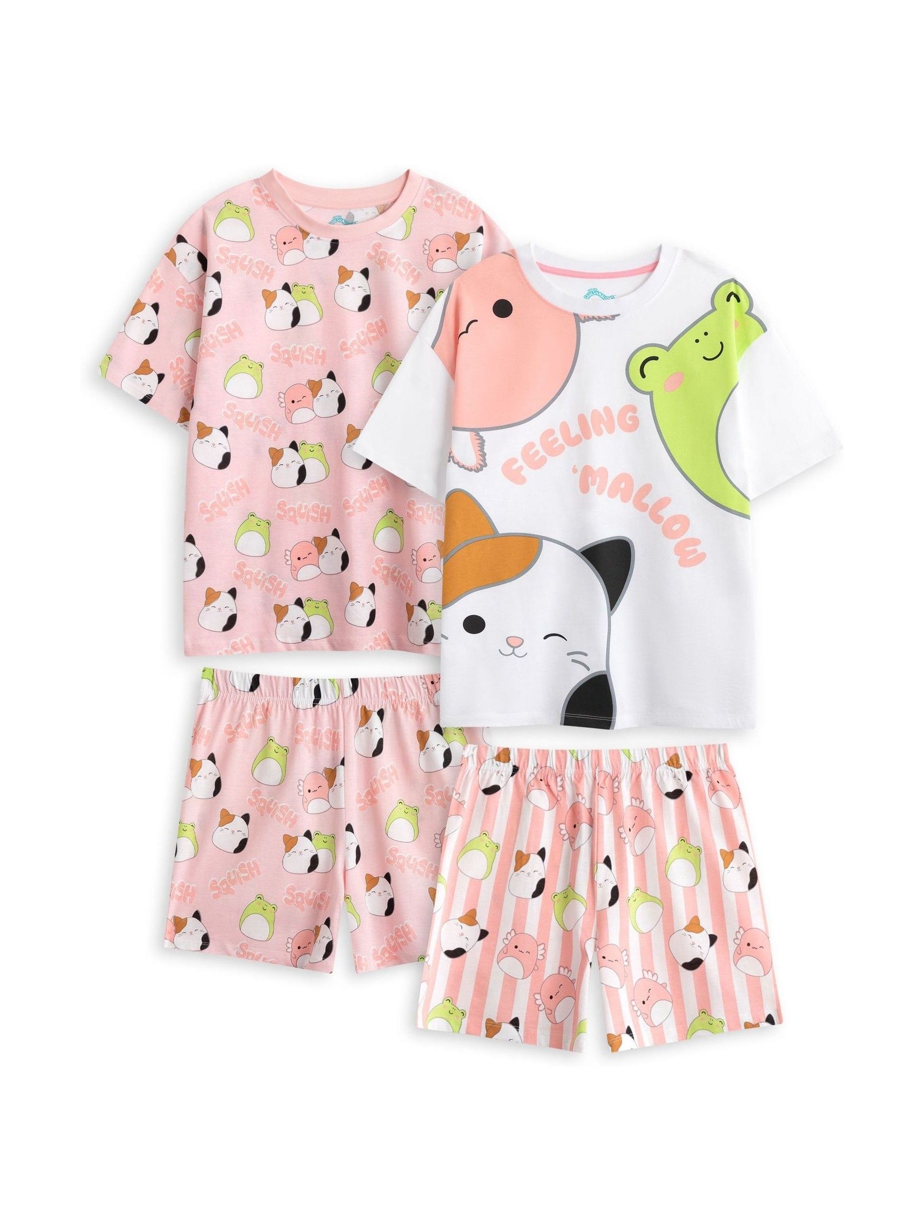 Vanilla Underground Meisjes Squishmallows Pyjama Set met Korte mouwen en korte broek 100% katoen Grootverpakking van 2