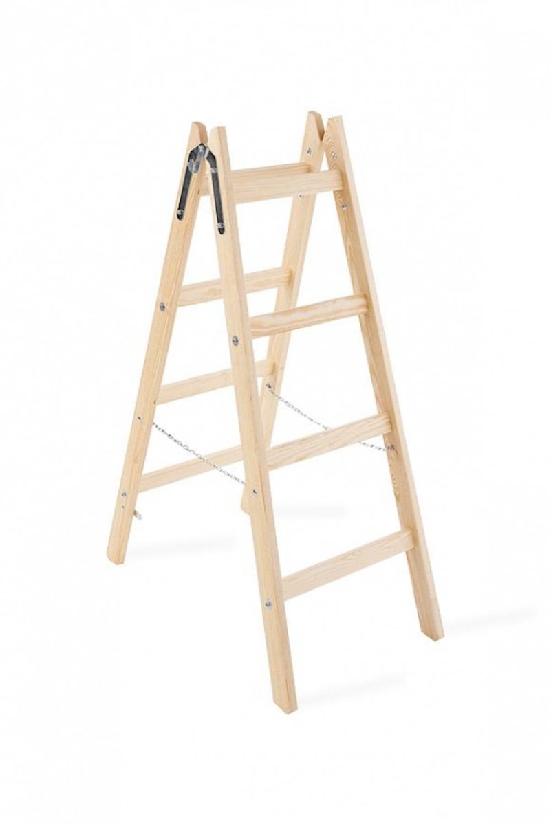 PROREGAL Houten Dubbele Giraf Houten Trapladder met Veiligheidsketting 2 x 5 Sporten 163 cm Hoge Trapladder T-bar Ladder Dubbele Sportladder