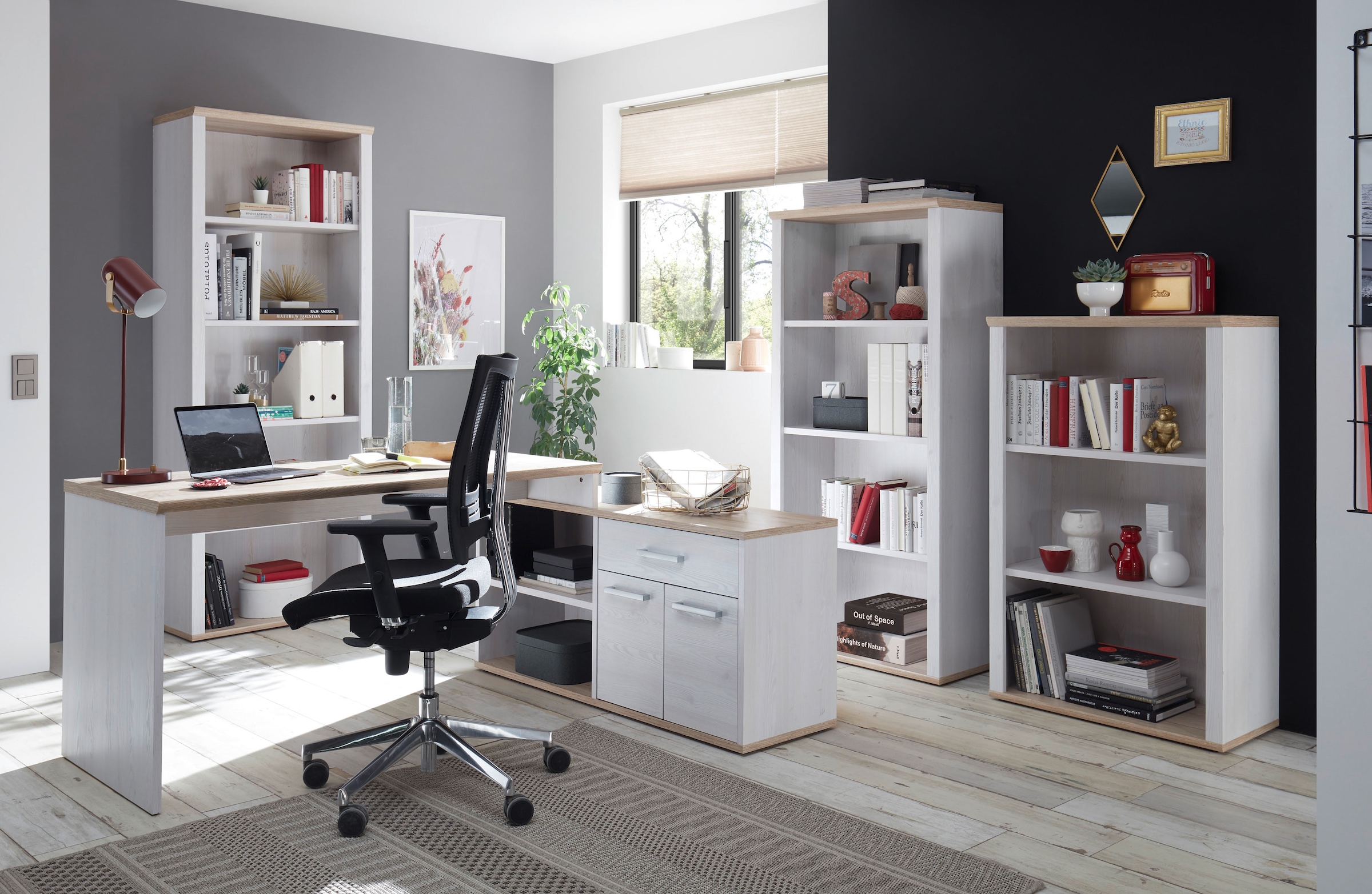 BEGA OFFICE Eckschreibtisch »Romance« im Landhaustil, mit Sideboard, 140x130 cm