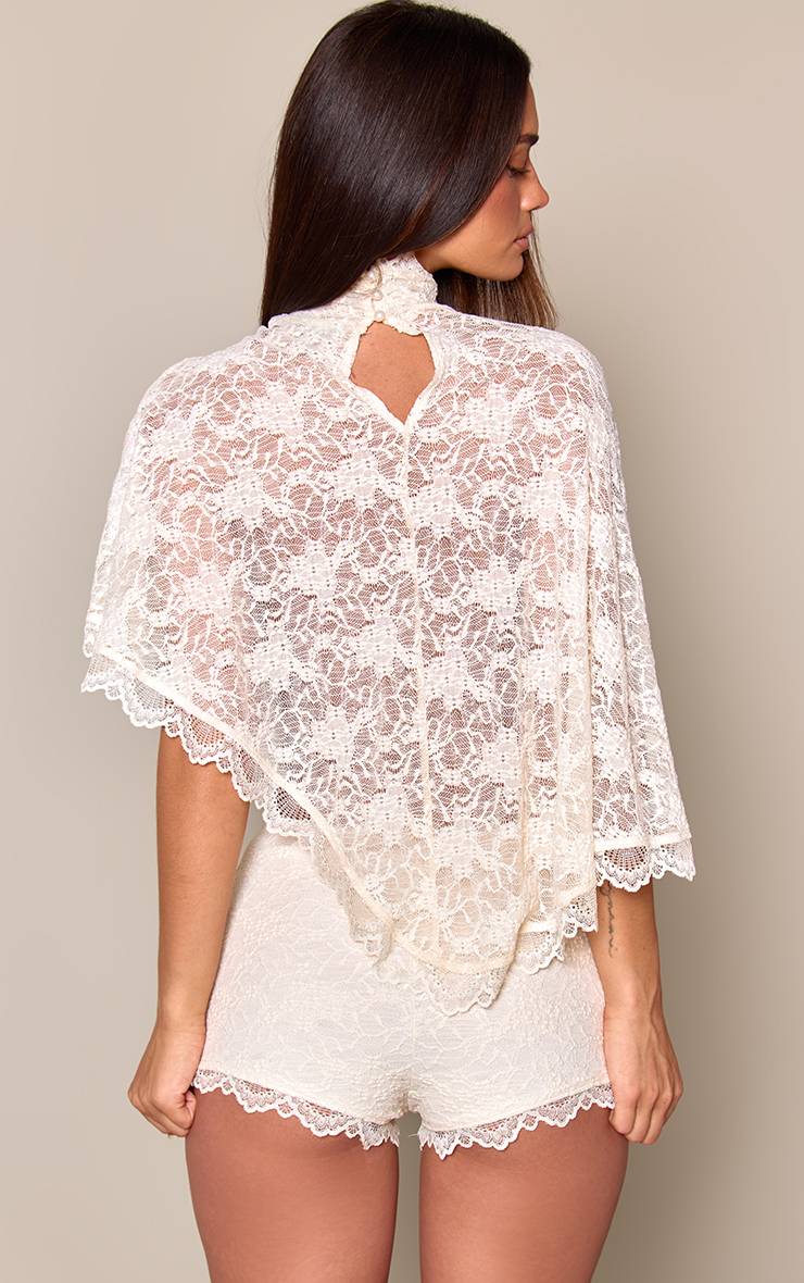 Crème Ensemble Coordonné Short Ultra-court Avec Finition En Dentelle
