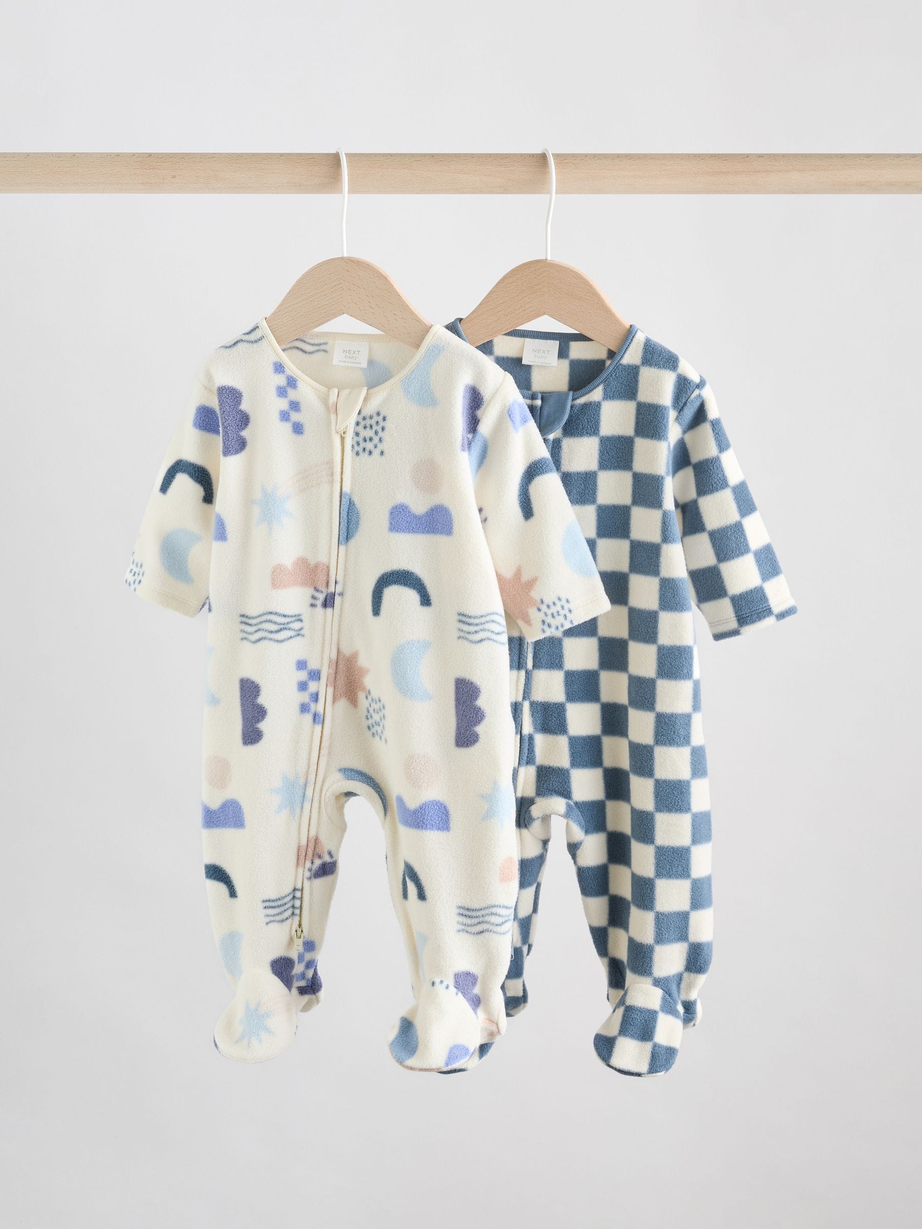 Blauw - Set van 2 baby-onesies van microfleece met tweewegrits