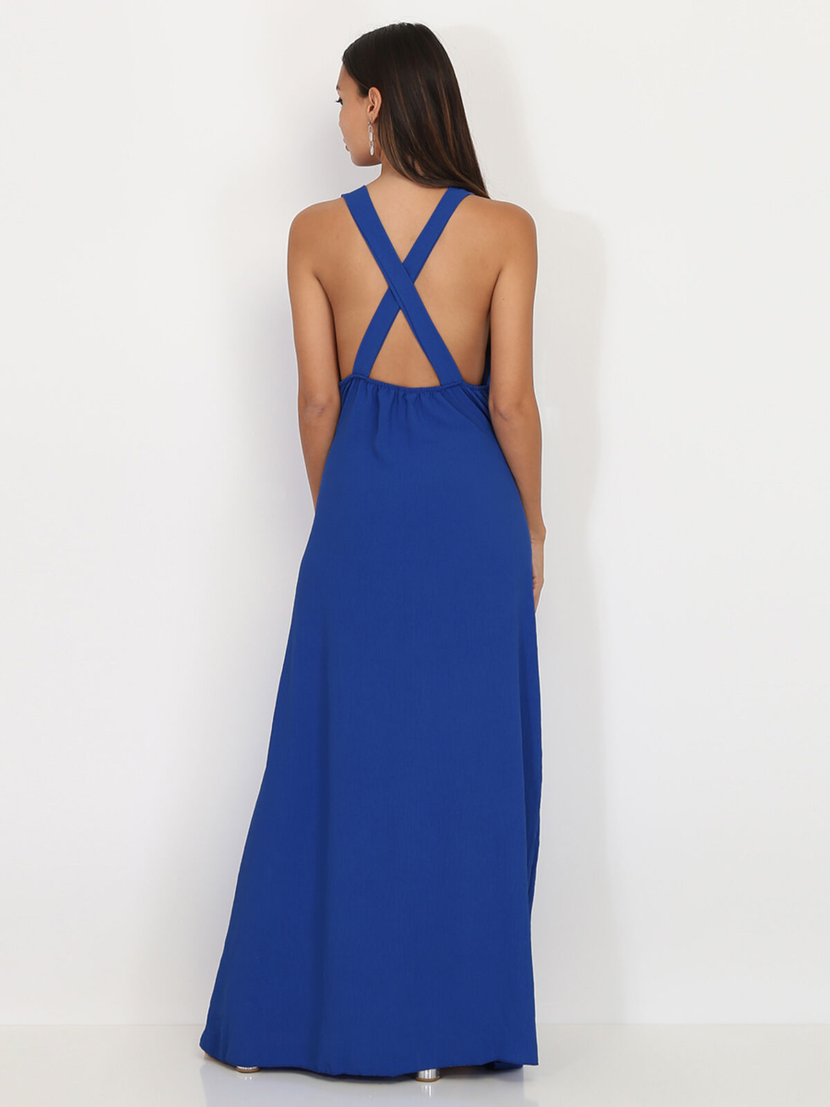Robe longue et ample à dos croisé- Bleu