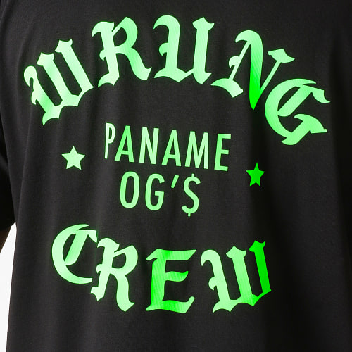 Tee Shirt Oversize Large Crew Noir Vert Fluo