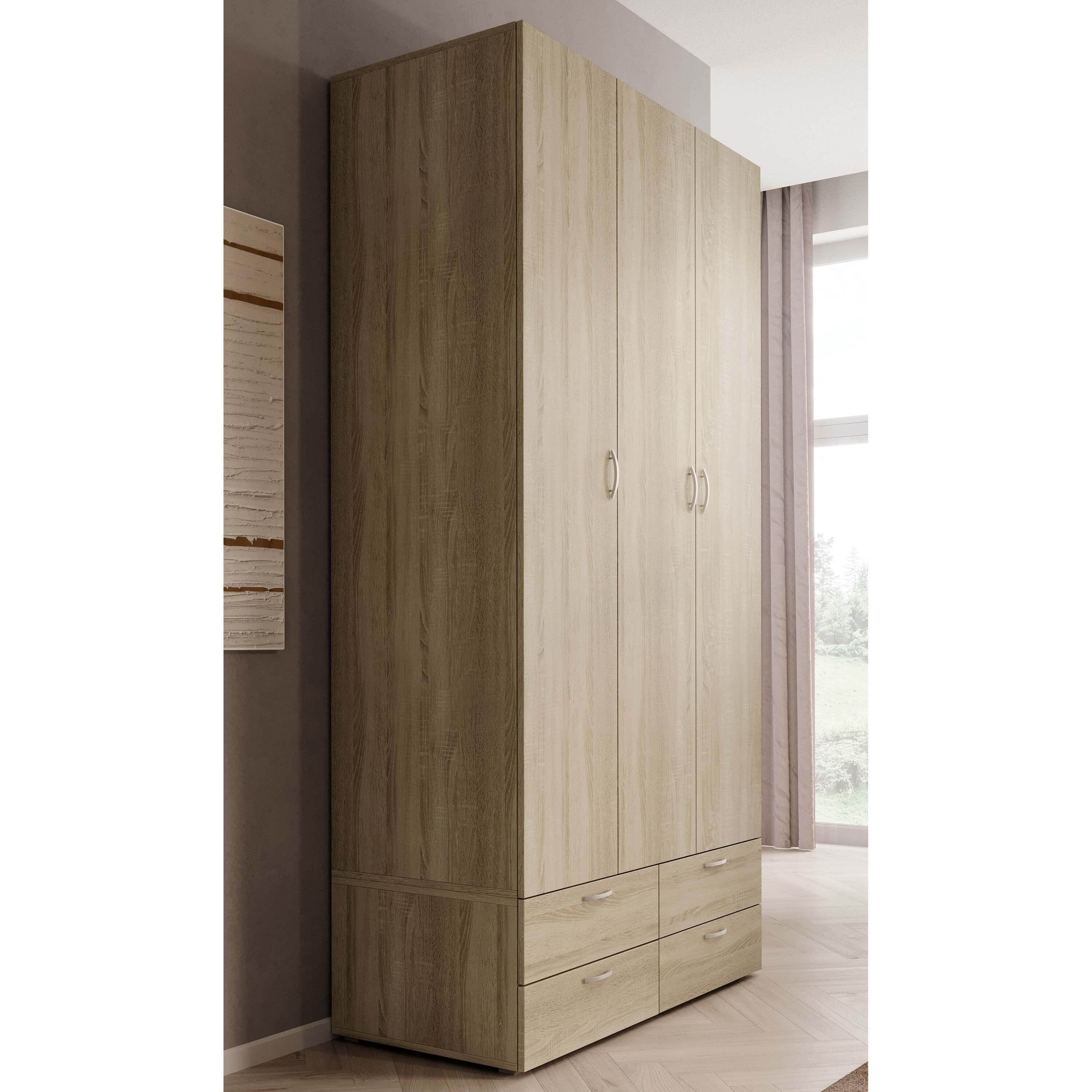 Meubella - Kledingkast Bernd - Licht eiken - 111 cm - Met lades