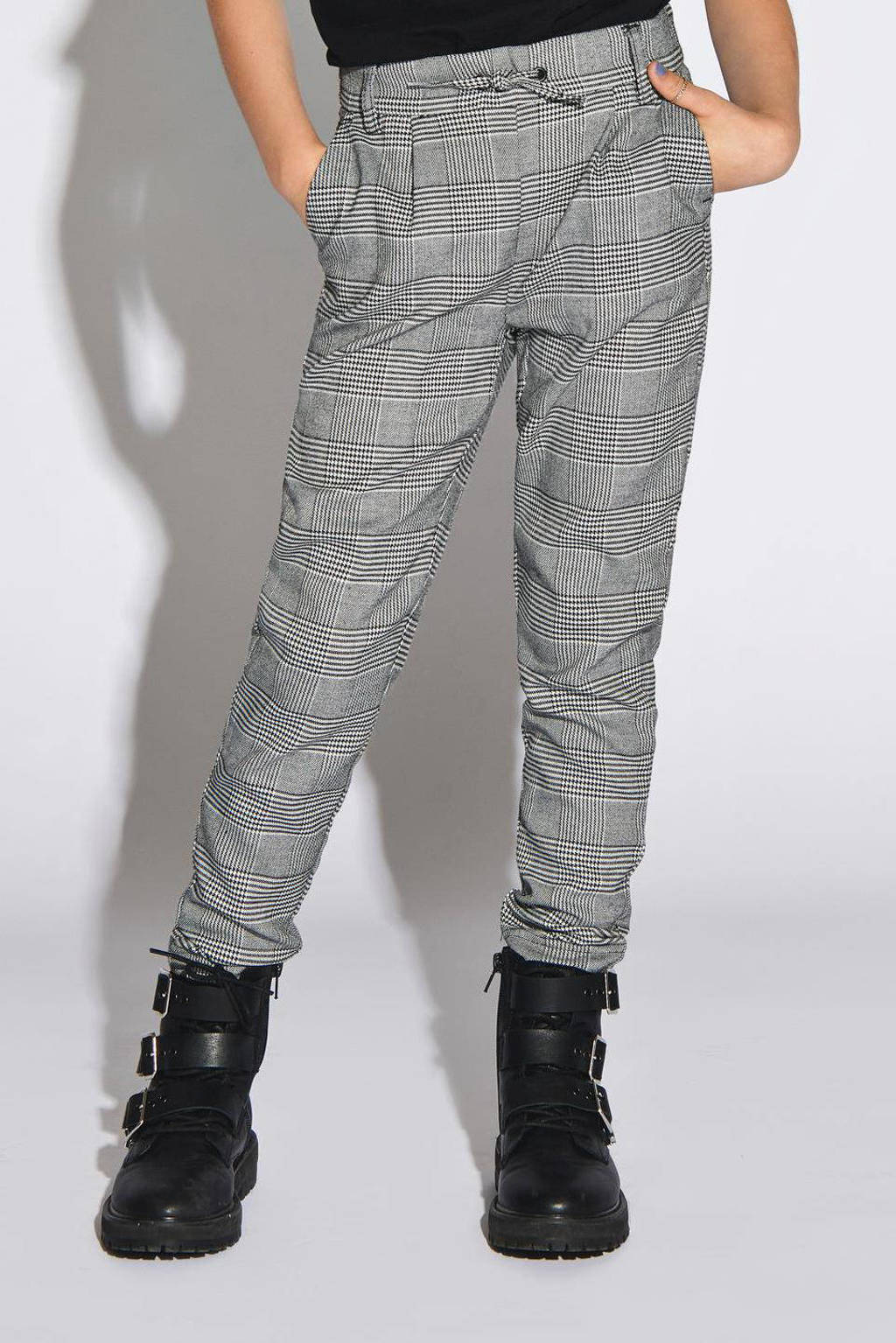 ONLY geruite broek Pop grijs melange/zwart/wit