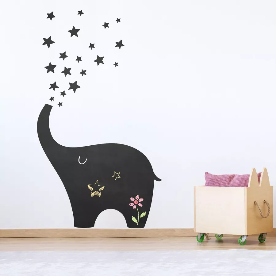 Nikima Wandtattoo 010 Elefant - selbstklebende Tafelfolie Kreidefolie inkl. 3 Stück Kreide schwarz