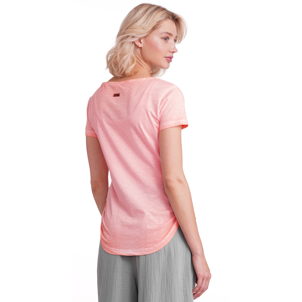 Gina Damen T-Shirt mit Knopfleiste rosa