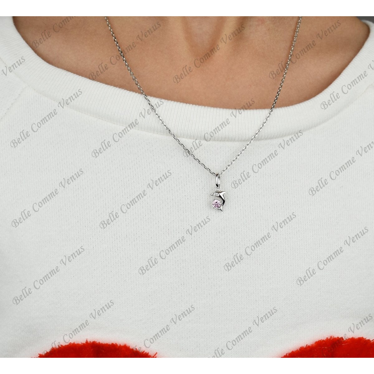 Collier dauphin oxyde de zirconium rose Argent 925 Rhodié