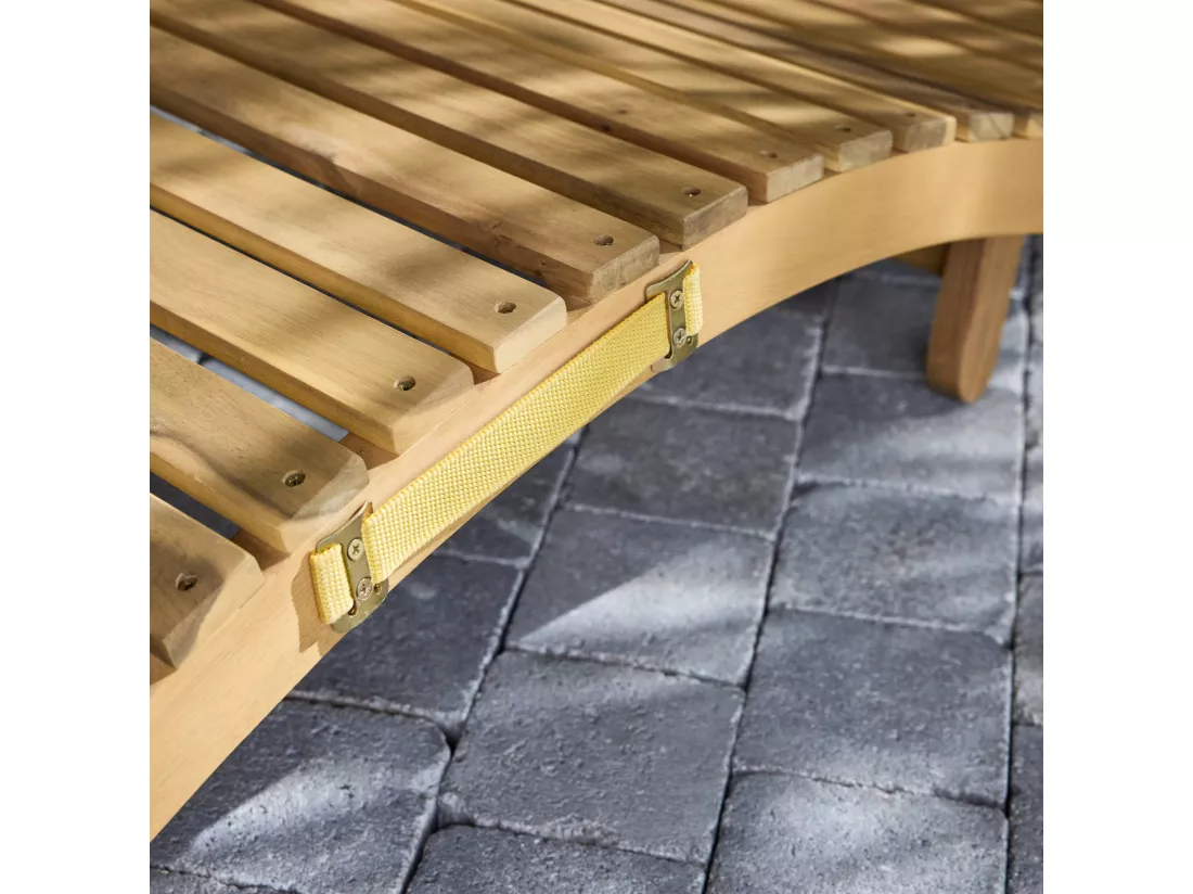 Lot de 2 bains de soleil en bois d'acacia LAURE avec coussin vert de gris en polyester. 184 x 55 x 63.5 cm