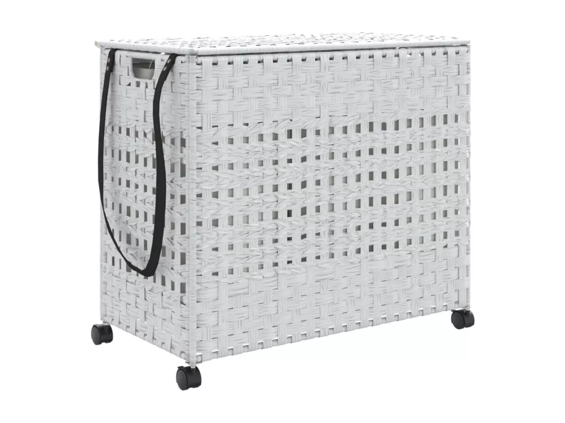 Panier à linge avec roulettes blanc 66x35x60 résine tressée