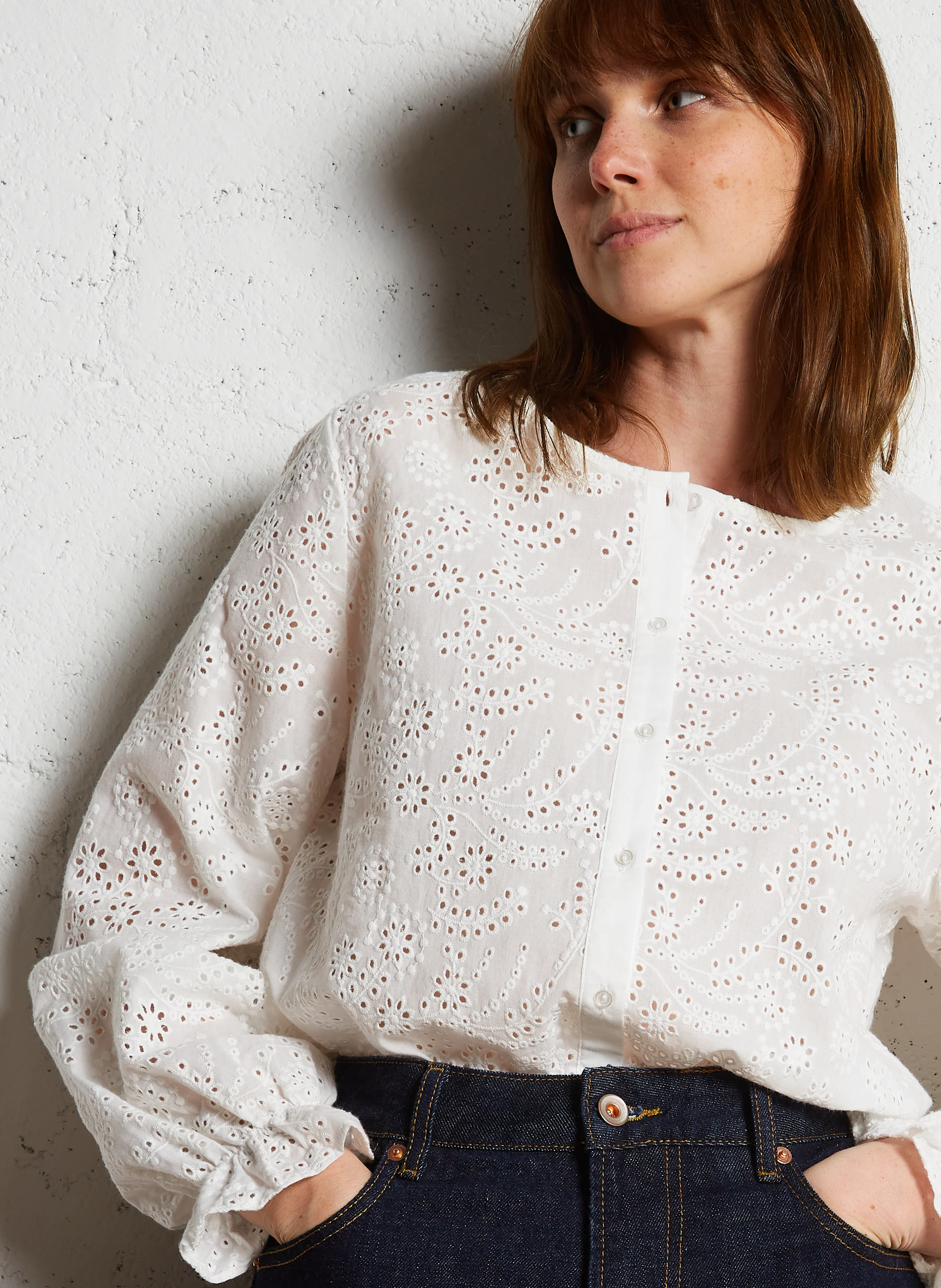 CELIMA - Chemise droite brodée en coton | Blanc