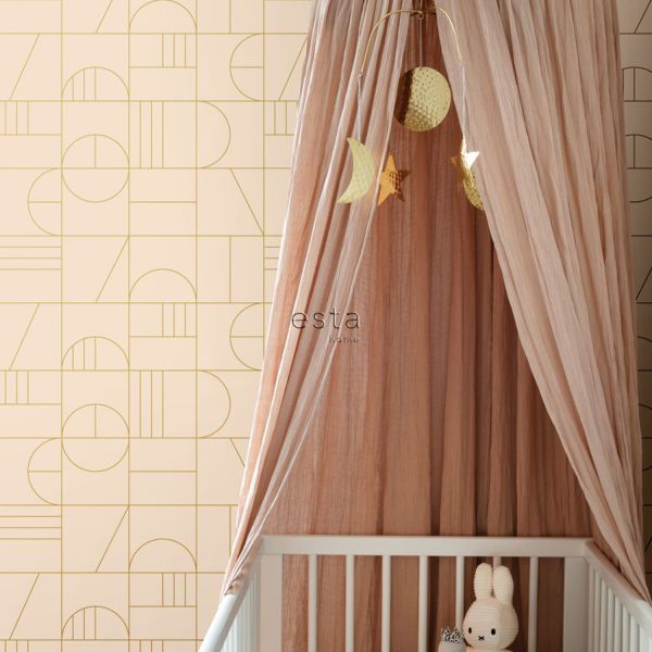 Estahome Art Deco Motief Behang III - 0,53 x 10,05 m - Mintgroen / Wit