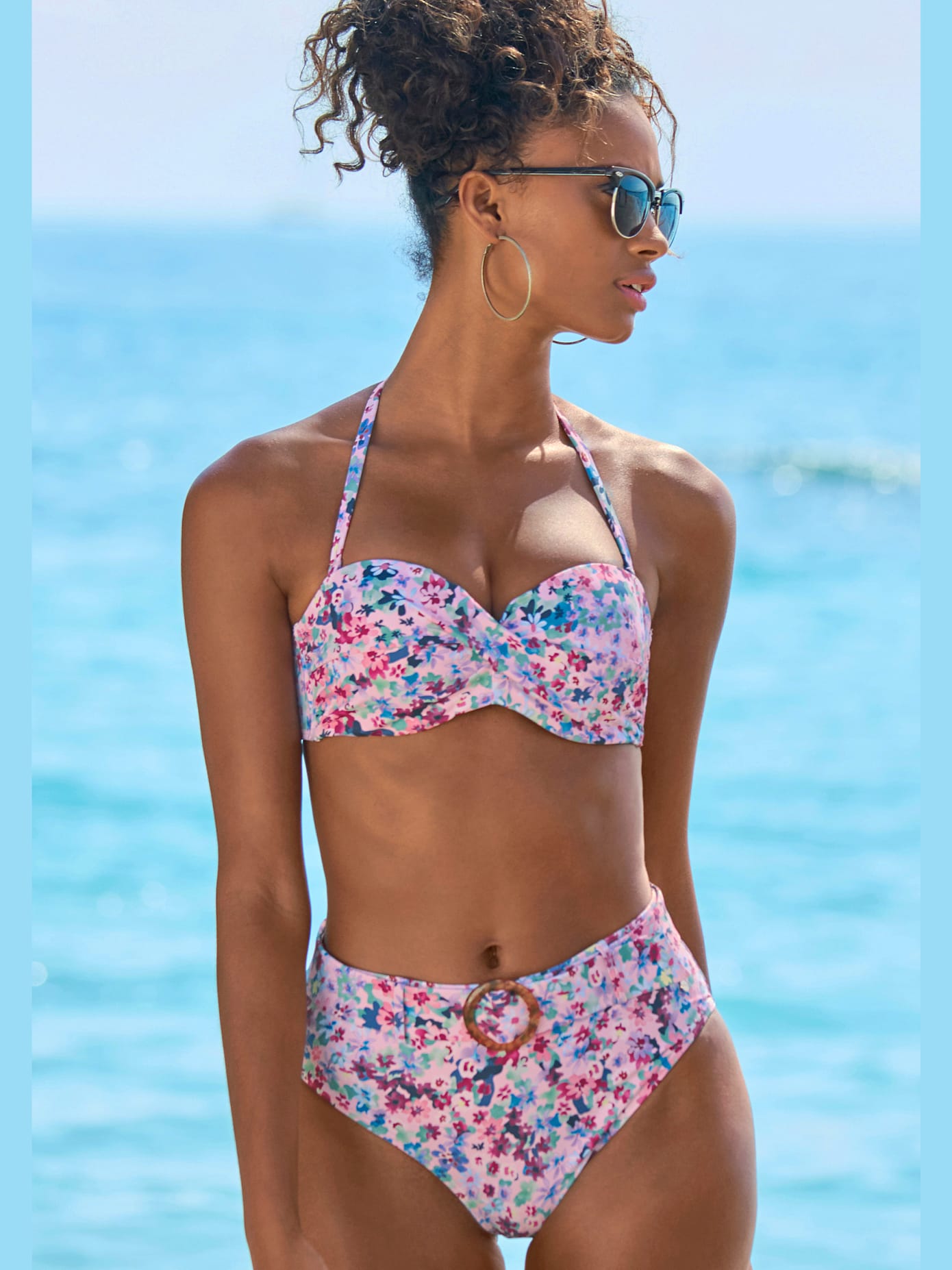 Bas de maillot de bain taille haute design floral