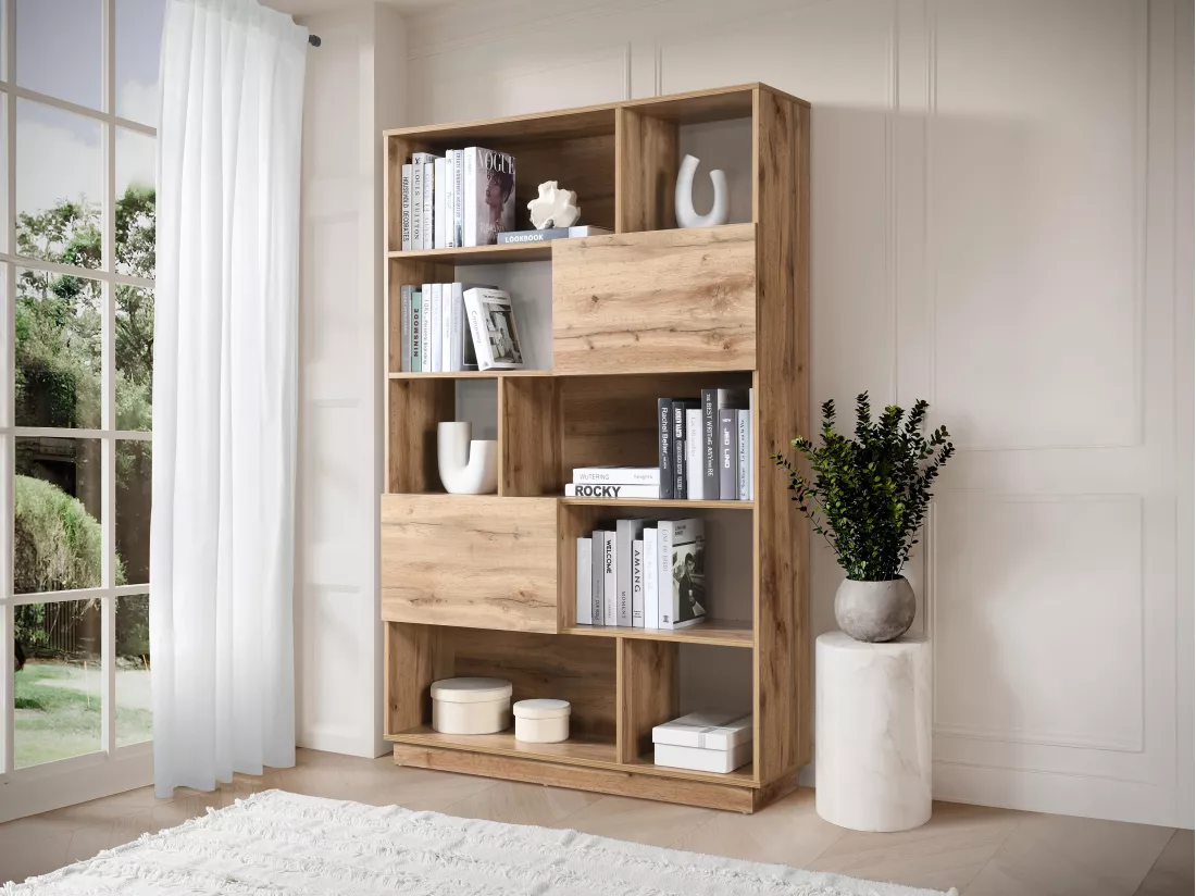 Bibliothèque avec 2 portes et 8 niches - Naturel - CEVANIA