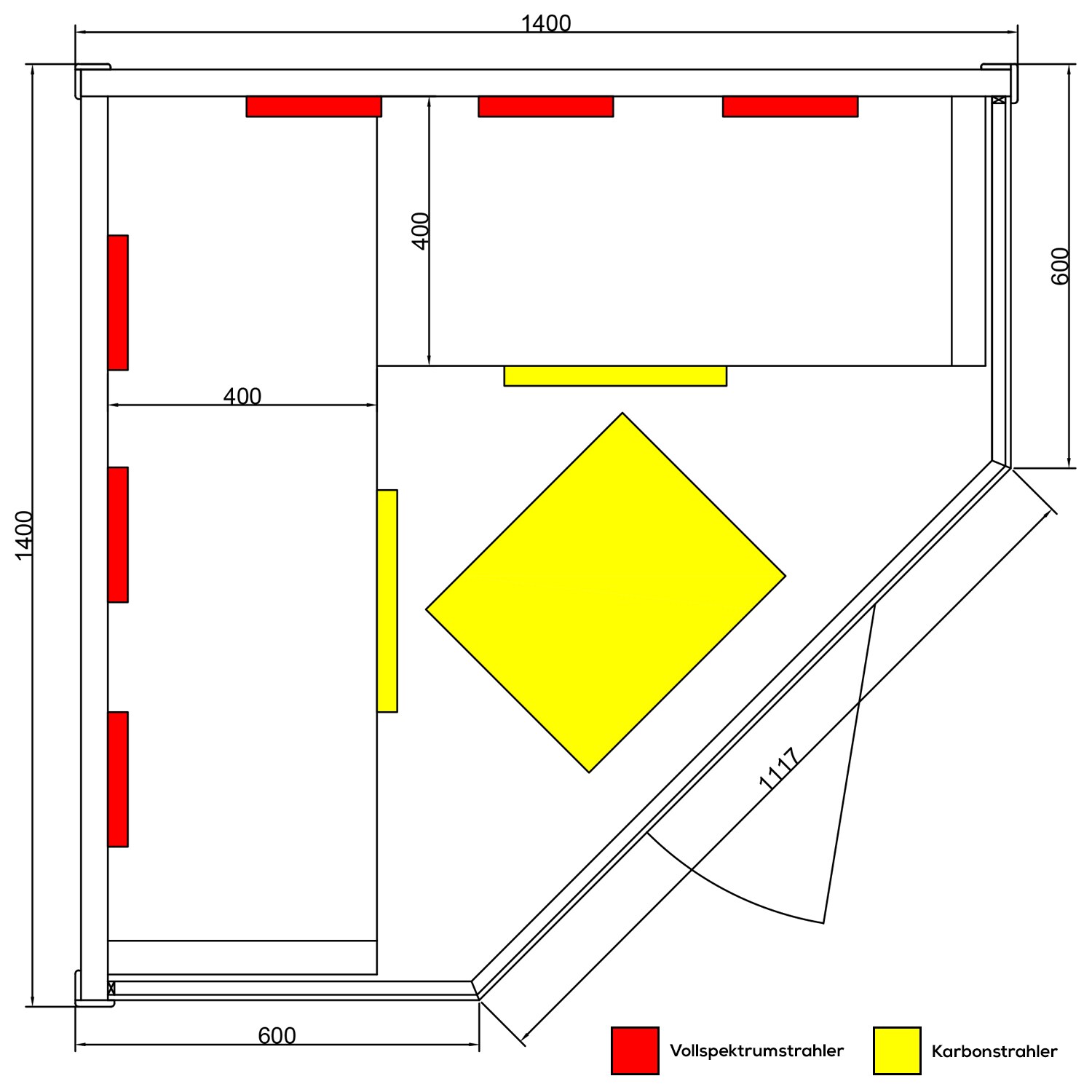 Dewello® Infrarotkabine Infrarotsauna BRANDON 140cm x 140cm inkl. 6 Vollspektrumstrahler, 3 Karbonstrahler, 2 Personen