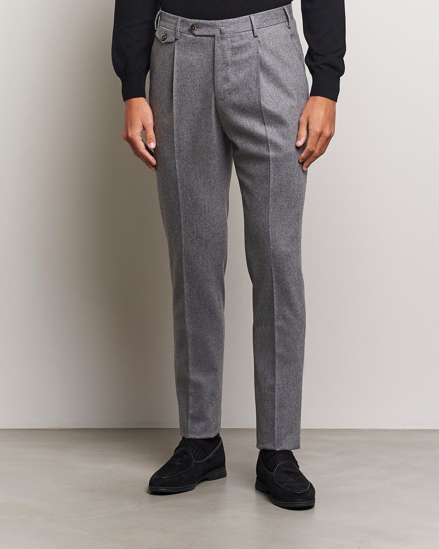 PT01 Slim Fit Pleated Wool/Cashmere Trousers Grey Melange