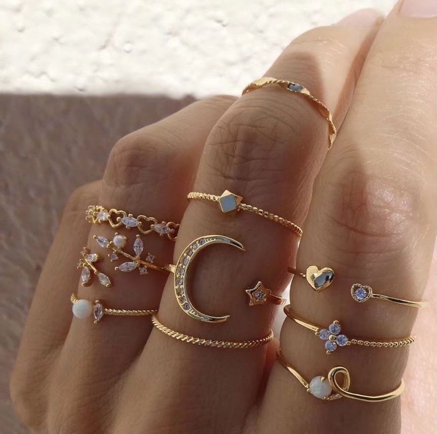 LIVSIA - Set van 10: Ring met strass-legering (verschillende ontwerpen)