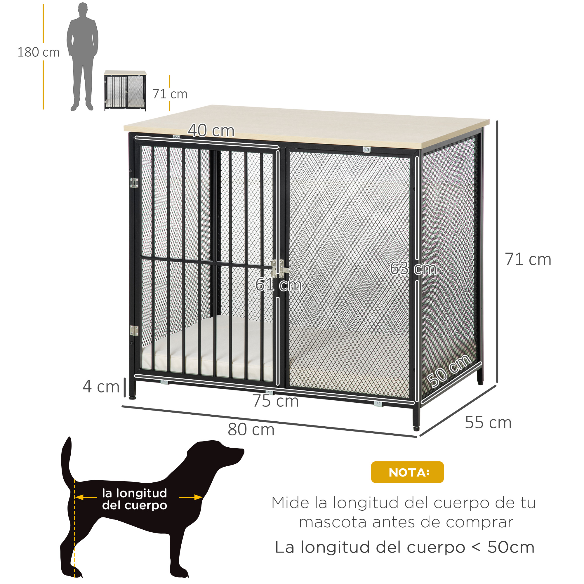 Gaiola para cães PawHut com bancada lavável, carvalho e preto.