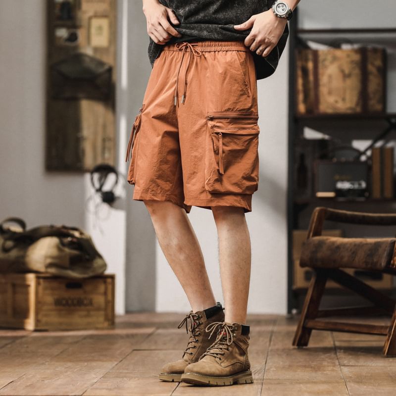 Nataro - Mid Rise Plain Cargo Shorts