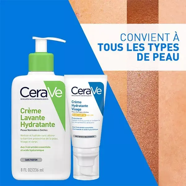 Rotina Facial CeraVe para Pele Seca: Creme de Limpeza Hidratante 236ml e Hidratante Facial FPS 30 52ml