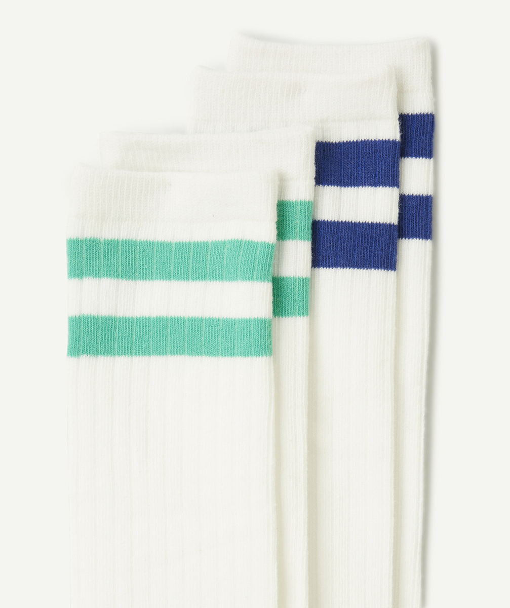 lot de 2 paires de chaussettes hautes fille en coton bio avec bandes colorées