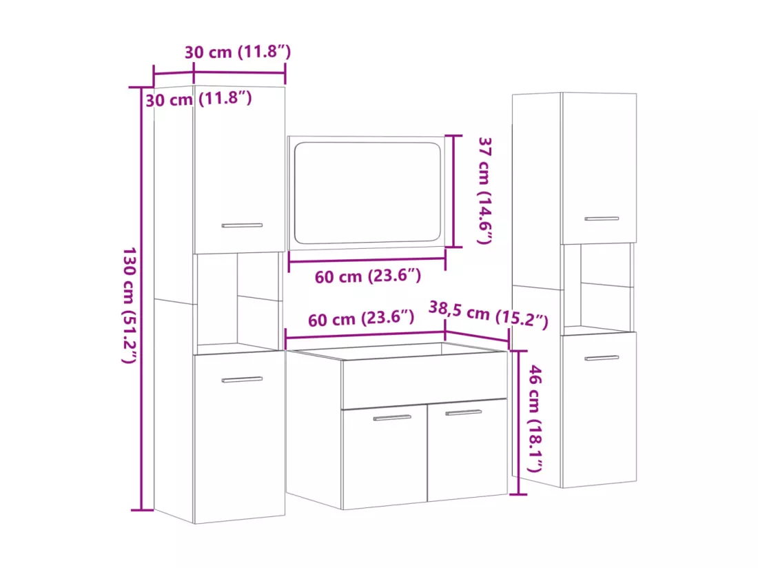 Ensemble de meubles de salle de bain 4 pcs gris béton
