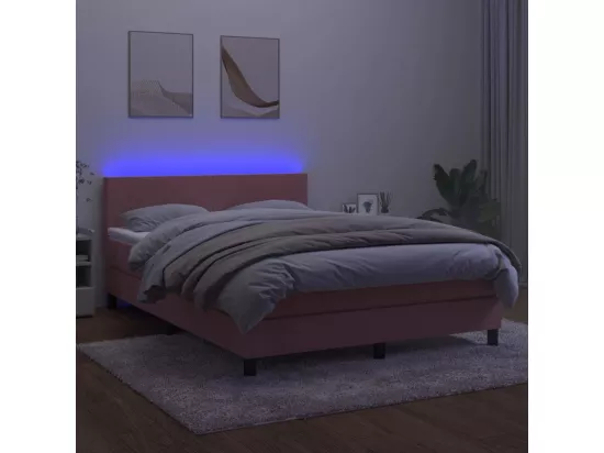 Sommier tapissier avec matelas et LED Rose 140x190 cm Velours