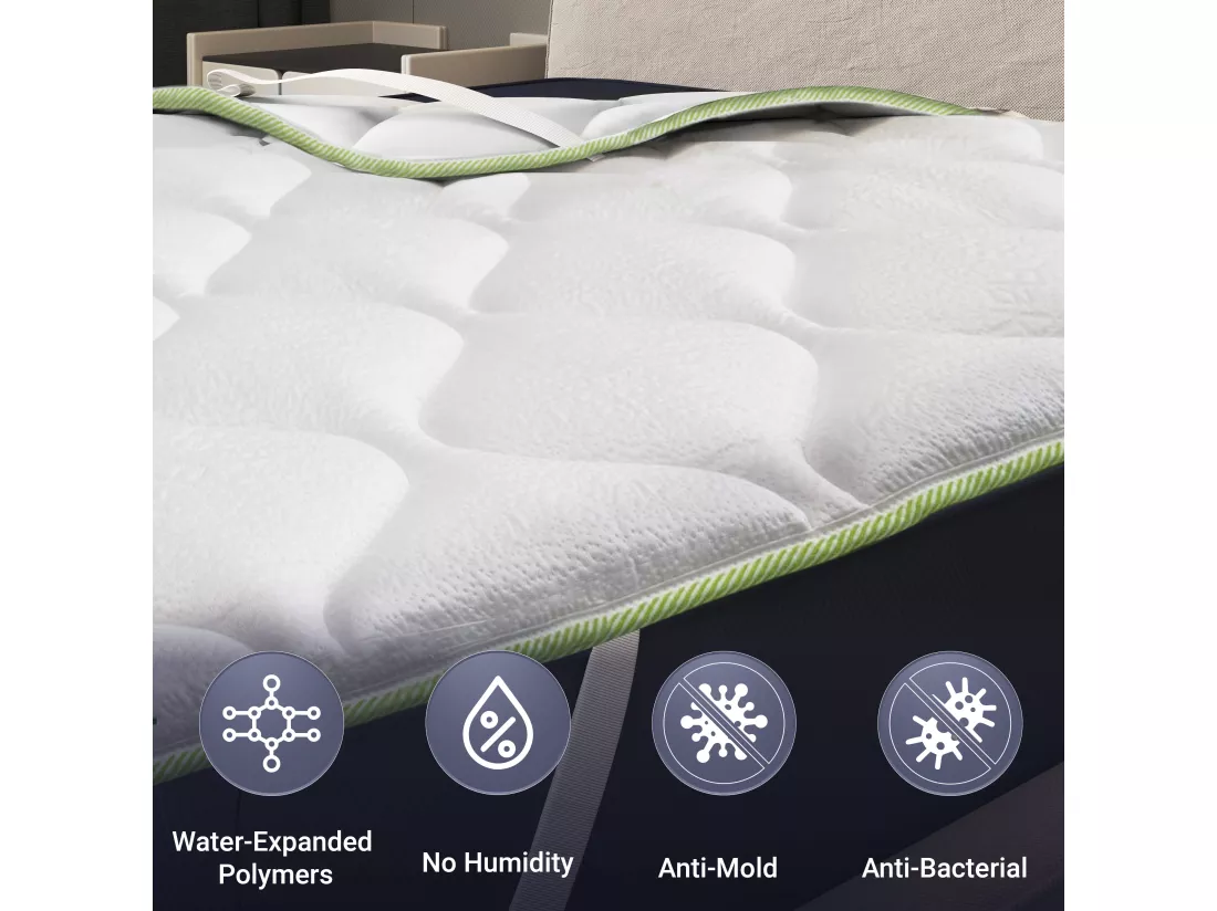 The White Stone Topper Rafraîchissant Simple avec Élastiques | Correcteur de Matelas 180 x 200 | Technologie Cooler et Propriétés Orthopédiques | Hauteur 4 cm
